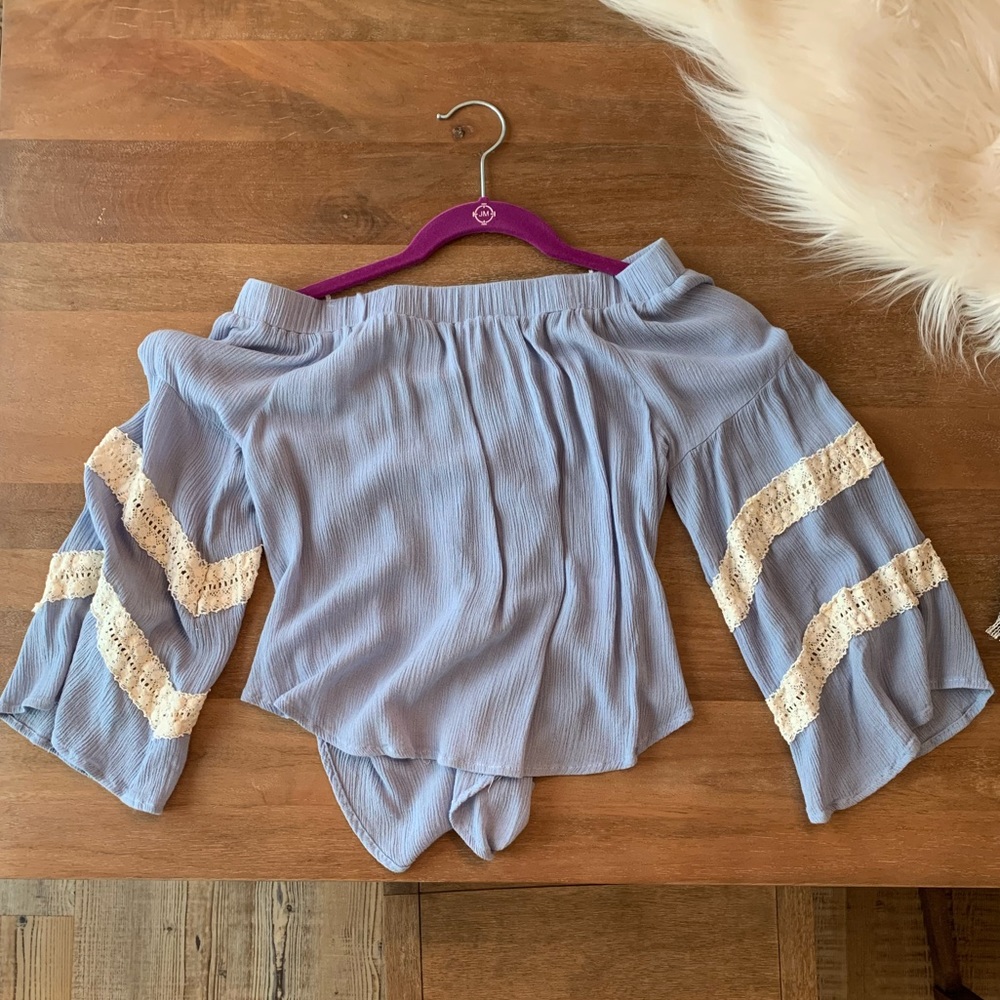 Off-the-shoulder Blue Top